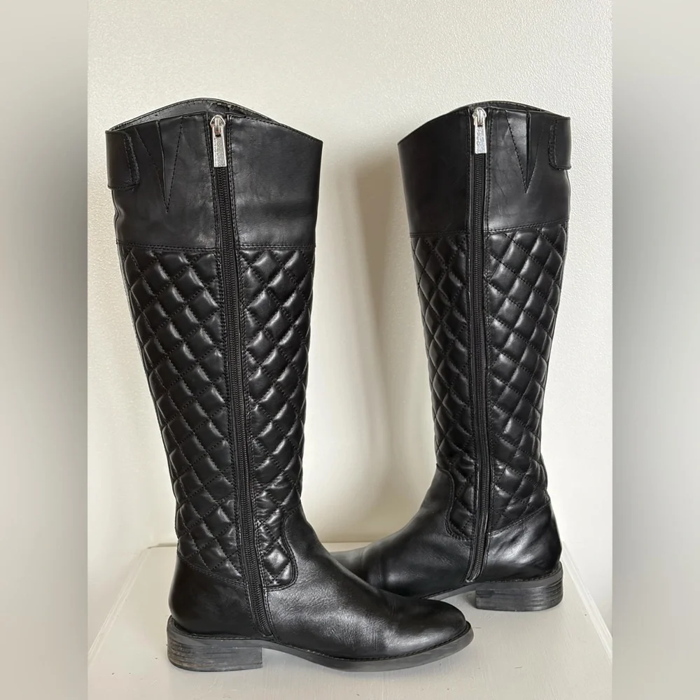 Vince Camuto Black Quilted Leather Riding Boots - Size 6M